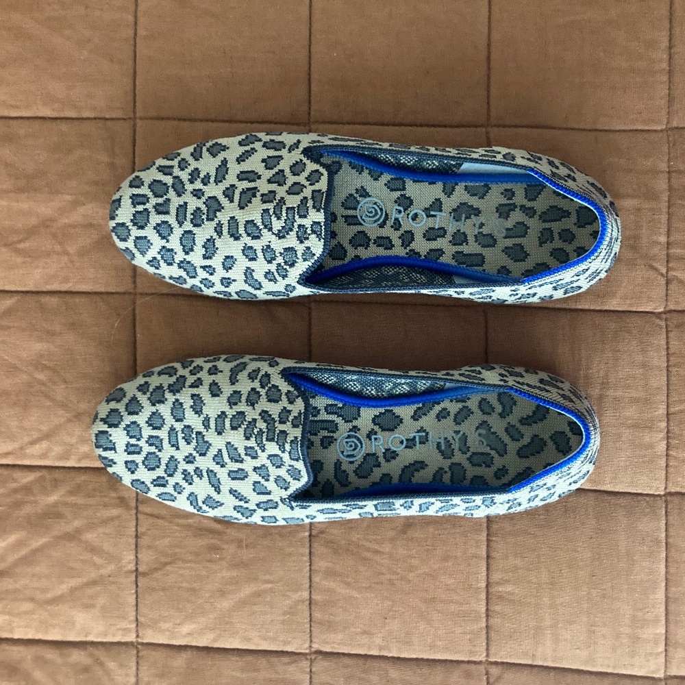 Rothy's Blue Leopard Print Loafers